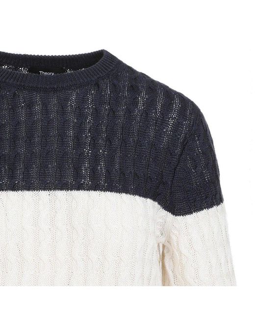 Theory Blue Colour-block Crewneck Knitted Jumper