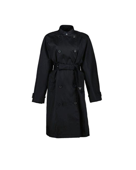 Prada Black Re-nylon Double Breasted Belted Waist Raincoat