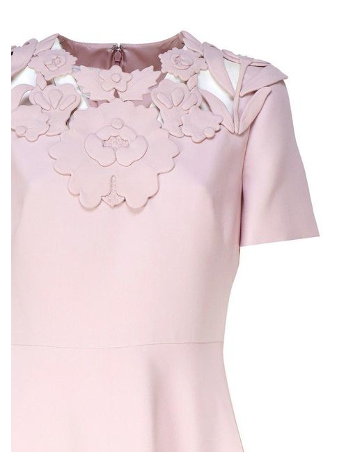 Valentino Pink Short-sleeved Flared Midi Dress