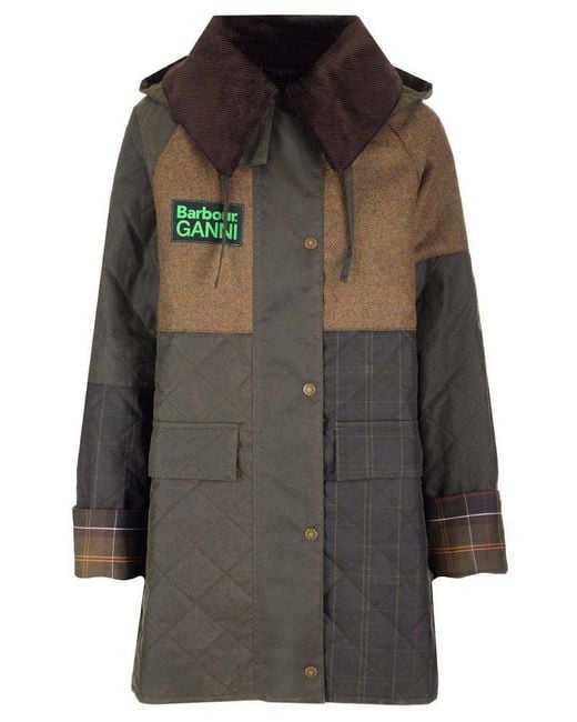 Barbour Gray X Ganni Short Burghley Quilted Wax Jacket