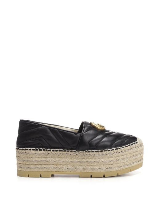 Gucci Black Leather Espadrille With Double G