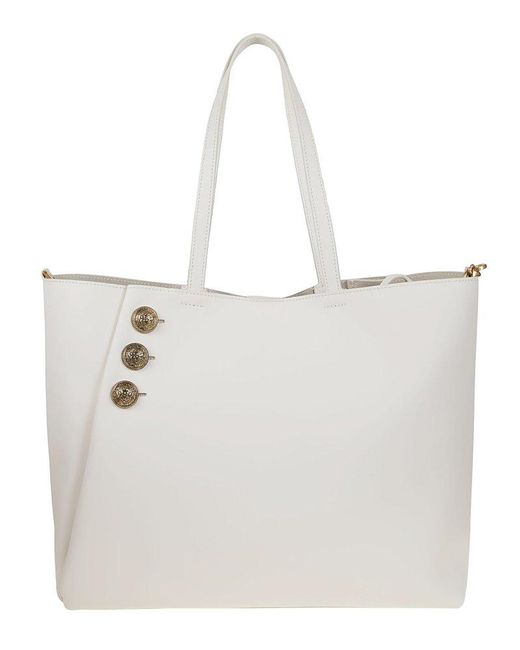 Balmain White Leather Emblème Tote Bag