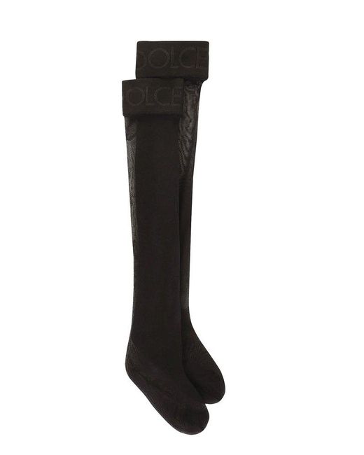 Dolce & Gabbana Black Branded Elastic Strap Hold-up Stockings