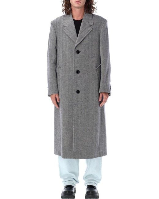 AMI Gray Ami Paris Herringbone Coat for men