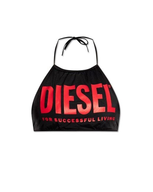 DIESEL Red Bfb-lea Logo Printed Halterneck Bikini Top