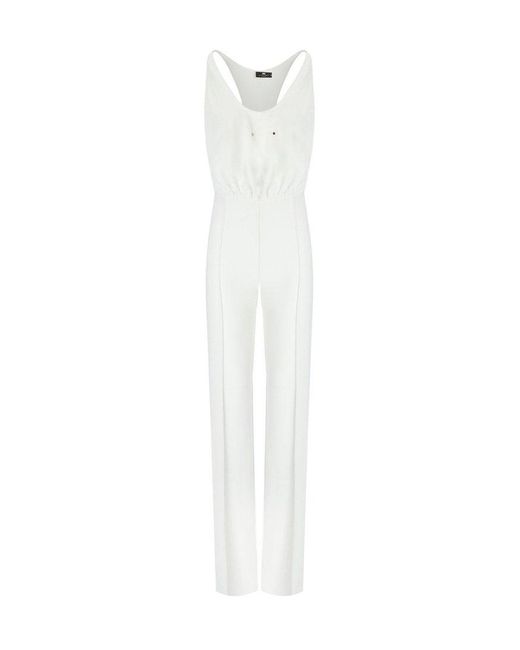 Elisabetta Franchi White Jumpsuit With Embroidered Logo