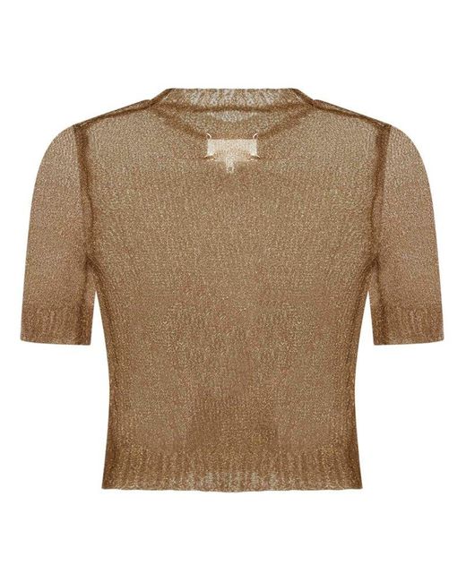 Maison Margiela Brown Short-sleeved Sheer Knitted Top