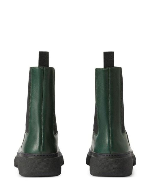 Burberry Green Leather Creeper Chelsea Boots for men