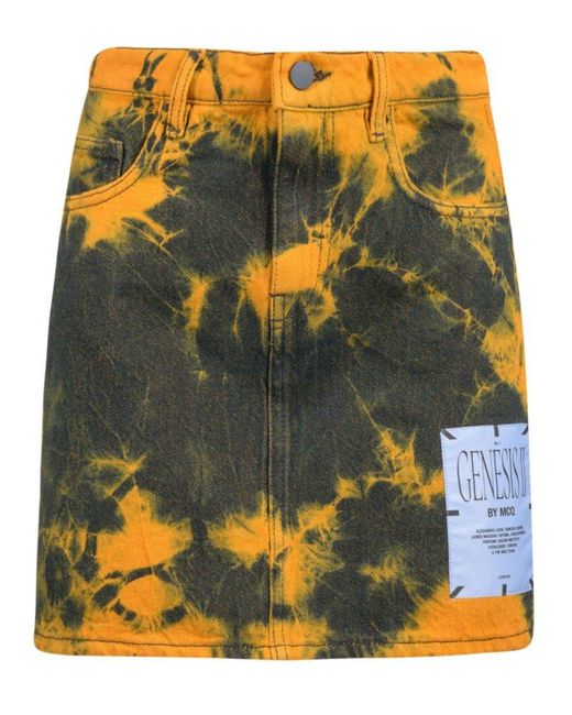 McQ Alexander McQueen Yellow Tie-Dyed Denim Skirt