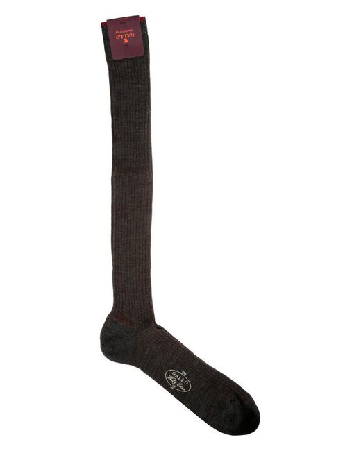 Gallo Black Ribbed Knee-High Socks for men