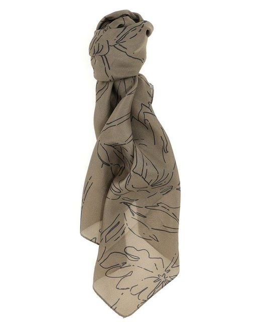 Brunello Cucinelli Natural Printed Silk Scarf Scarves, Foulards