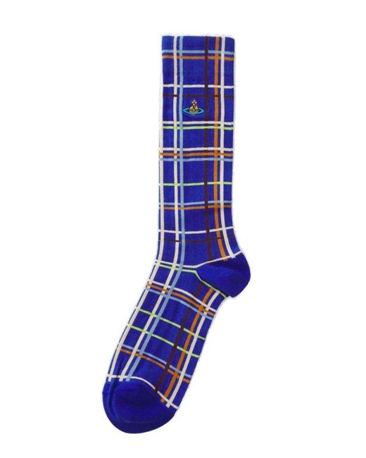 Vivienne Westwood Blue Abstract Check Sock Accessories for men