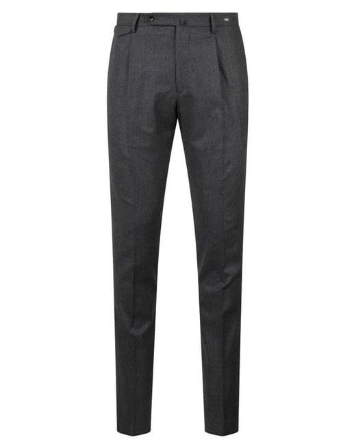Tagliatore Gray Pleat-detailed Belt-looped Trousers for men