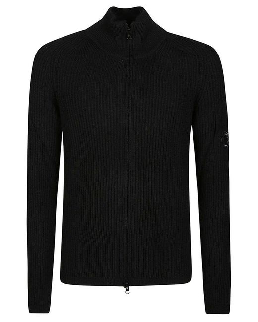 C P Company Black Re-wool Zipped Sweater for men