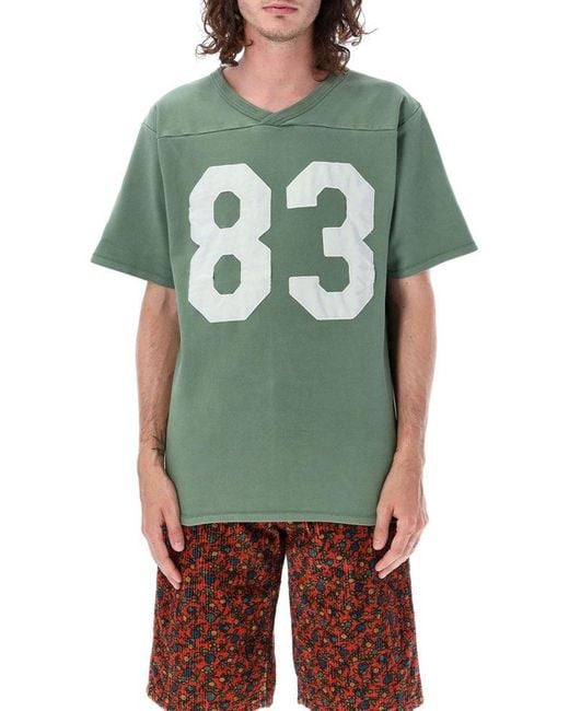 ERL Green Number-printed V-neck Football T-shirt for men