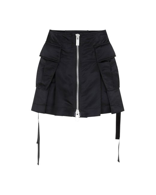 Sacai Black Strap-detailed Zip-up Mini Skirt