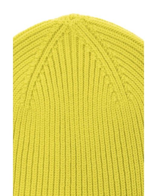 Versace Yellow Logo Patch Wool Beanie for men