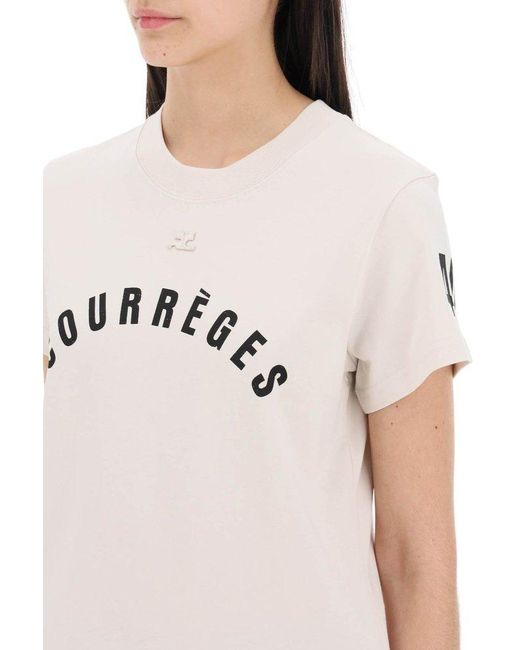 Courreges White Logo Printed Crewneck T-shirt