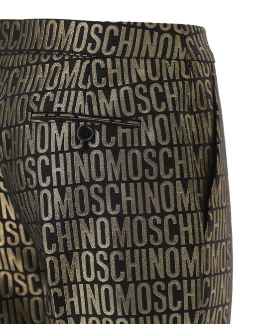 Moschino Gray Metallic Logo-jacquard Straight-leg Trousers