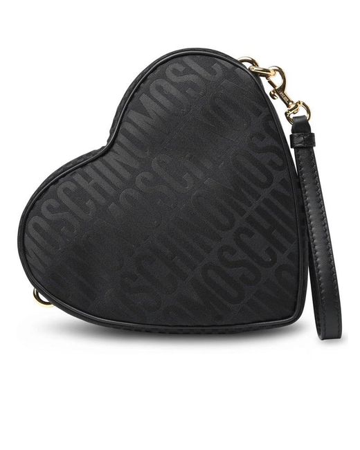 Moschino Black Logo Jacquard Heart Shaped Clutch Bag