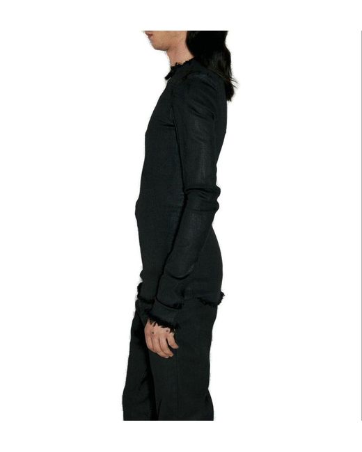 Rick Owens Black Raw Cut Neck Long-sleeved Top for men