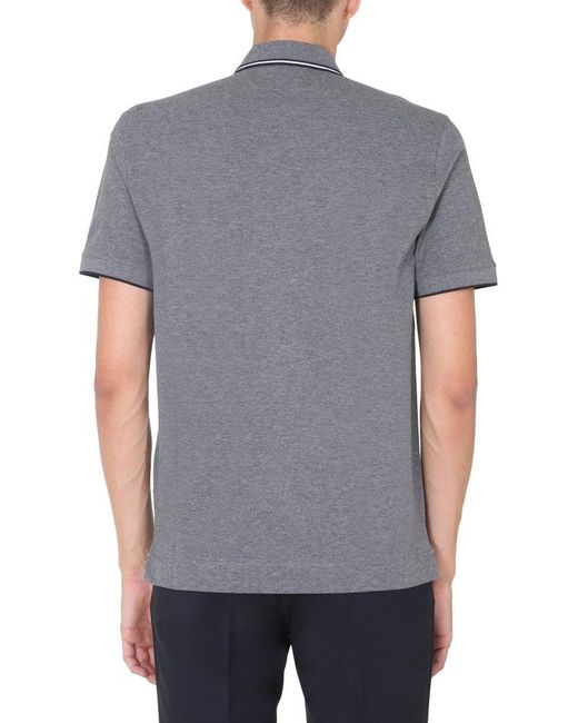 Zegna Gray Striped-trim Short Sleeved Polo Shirt for men