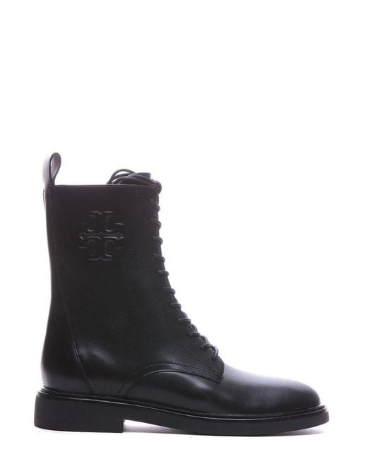 Tory Burch Black Logo Embossed Side-zip Combat Boots