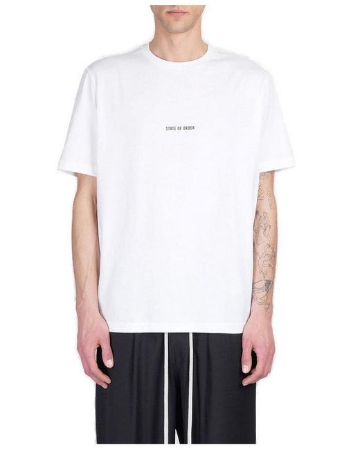 State of Order White Logo Print Crewneck T-Shirt for men