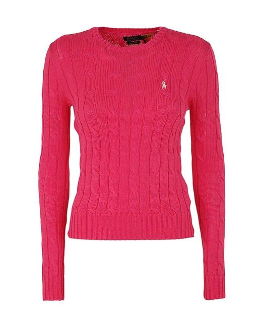Polo Ralph Lauren Cotton Crewneck Cable Knit Jumper in Pink | Lyst UK