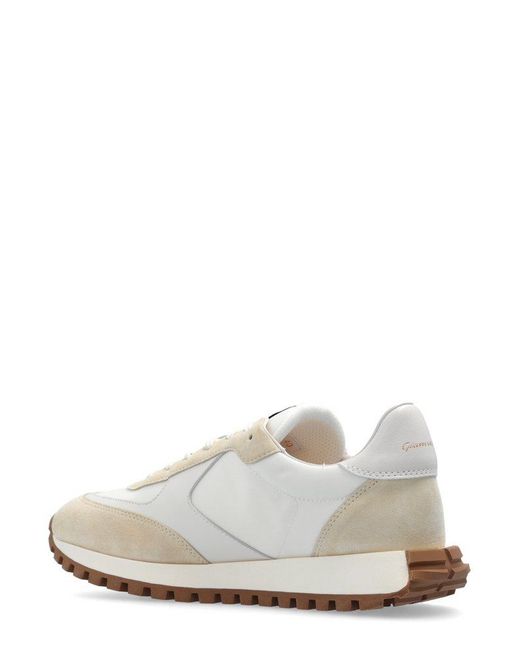Gianvito Rossi White Gravel Panelled Lace-Up Sneakers