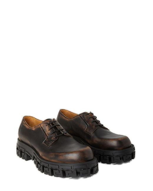 Versace Brown Greca Portico Lace-up Derby Shoes for men