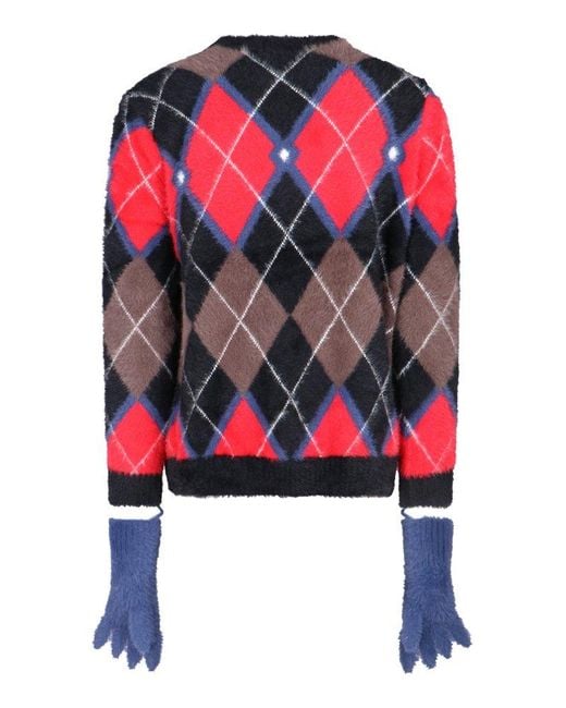 Charles Jeffrey Red Argyle Knit Sweater