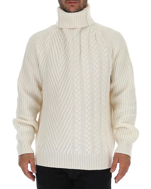 Haider Ackermann White Cable Knit Turtleneck Sweater for men