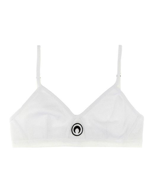 MARINE SERRE White Bra With Embroidered Logo Underwear, Body