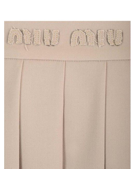 Miu Miu Natural Logo-detailed Pleated Skirt
