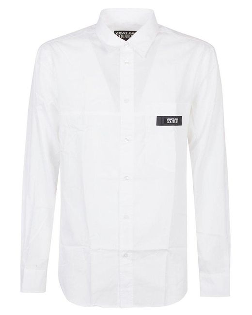 Versace Jeans White Logo-patch Button-up Shirt for men
