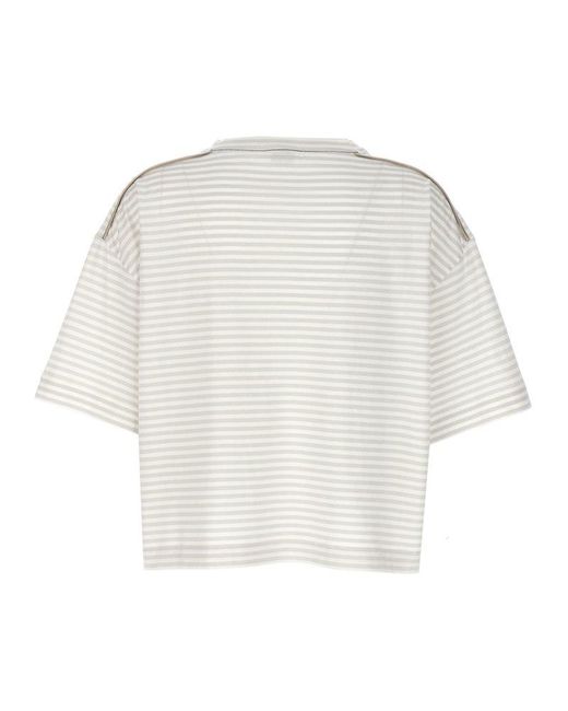 Brunello Cucinelli White Striped T-Shirt