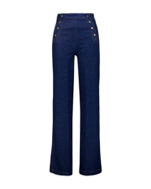 FRAME Blue Button-Detailed Wide Leg Jeans