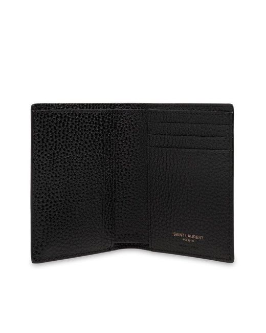 Saint Laurent Black Tiny Cassandre Logo-appliquéd Full-grain Leather Bifold Wallet for men