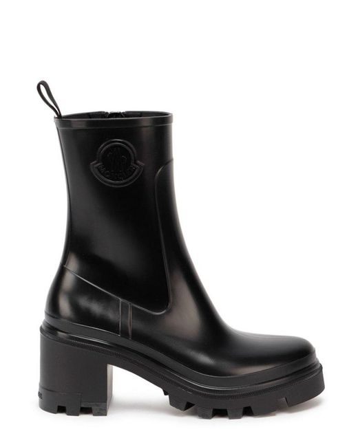 Moncler Leather Logo Embossed Chelsea Boots in Black | Lyst