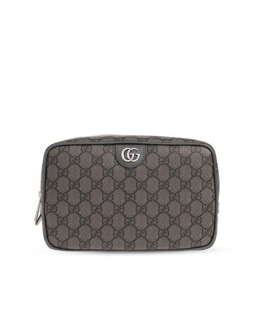 Gucci Gray Monogrammed Zipped Wash Bag for men