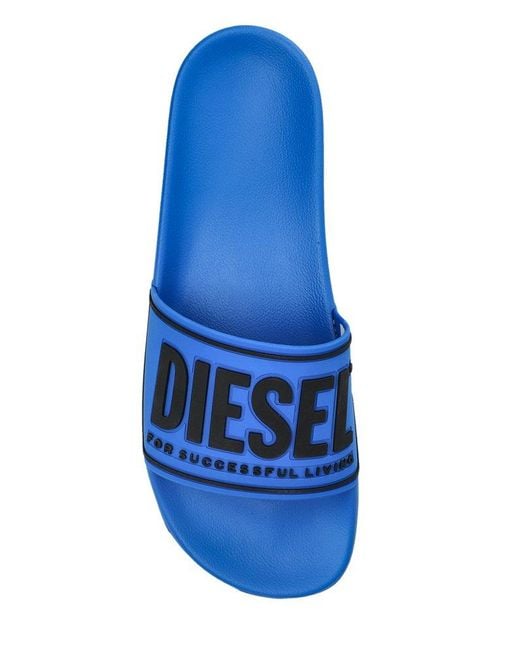 DIESEL Blue Sa-Mayemi Cc Logo Embossed Pool Slides for men