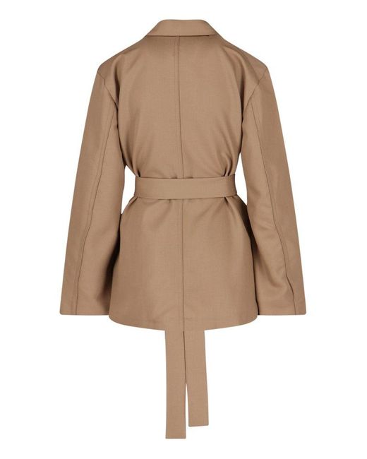 Setchu Belted Long-sleeved Jacket in Brown | Lyst