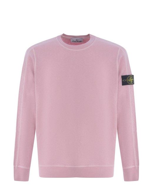 Stone Island Pink Logo Patch Crewneck Sweatshirt for men