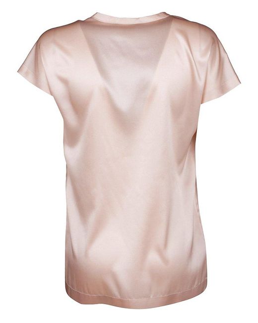 Pinko Pink Short Sleeved Crewneck Satin T-shirt
