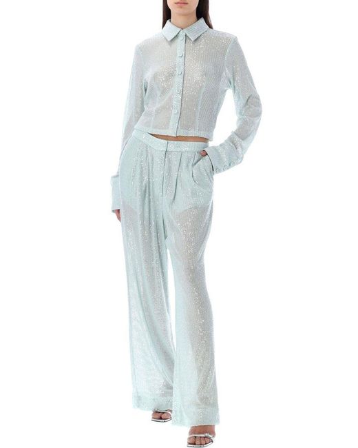 ROTATE BIRGER CHRISTENSEN Blue Sequin-Embellished Pleated Trousers