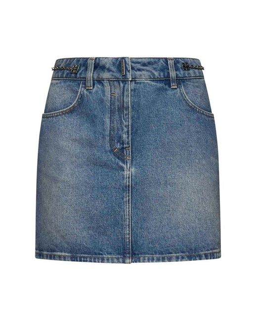 Givenchy Blue Chain-detailed Mini Denim Skirt