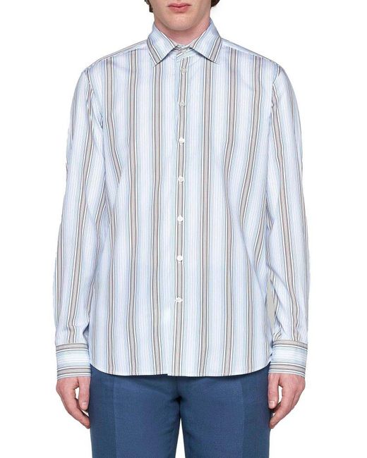Etro Blue Striped Long-sleeved Shirt for men