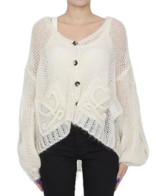Loewe White Logo Cable Knitted Cardigan