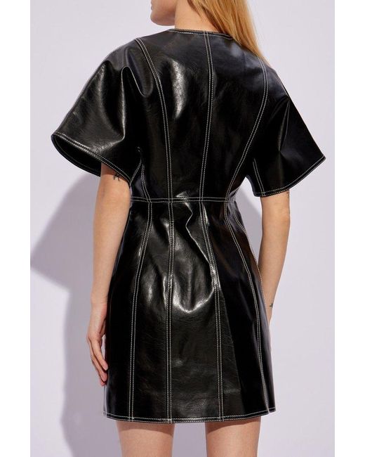 Ganni Black Dress From Faux Leather,